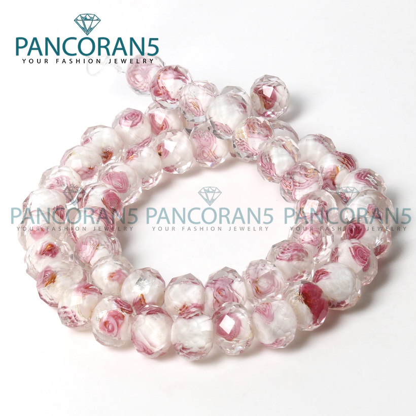 Bahan Gelang Emas Kristal Ceko Murano Lampwork Warna Putih Pink