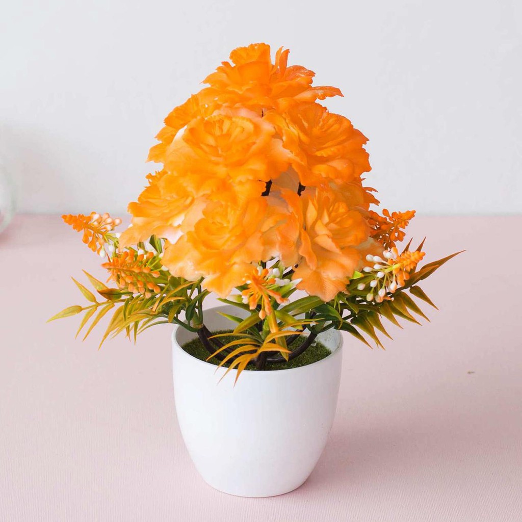 NFS616 Bunga plastik / pajangan bunga Artificial / motif Rose  Vas Bulat-6