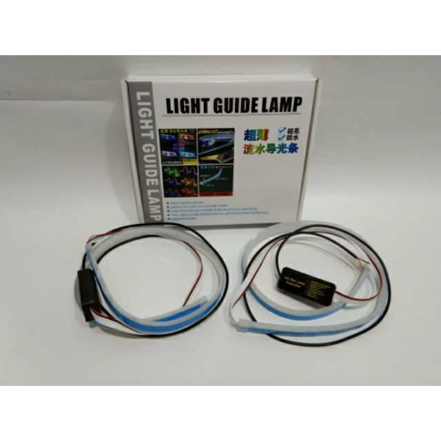 Sepasang LED slim alis DRL fleksibel waterproof 60cm 2 warna running 60cm headlamp motor dan mobil