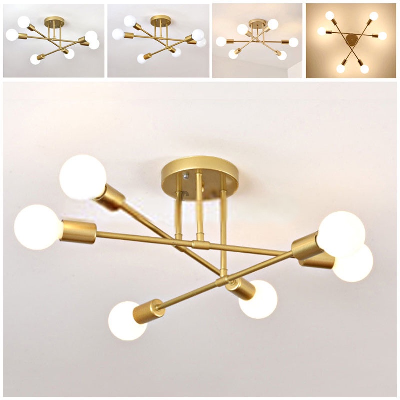 Lampu Gantung 6  Led E27 Industrial Bahan Besi Untuk Plafon Ruang Tamu Modern minimalist chandelier (Bohlam tidak termasuk)