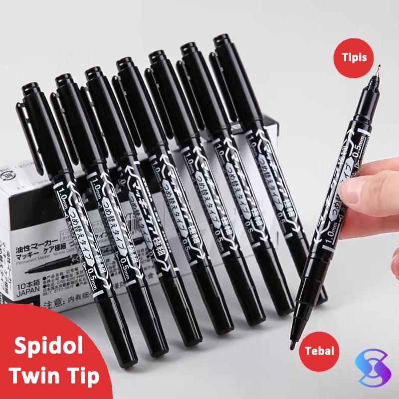 

Spidol permanen permanent marker- 2-tip 0.5mm/1.0mm Cepat kering tidak beracun -Suning Mall