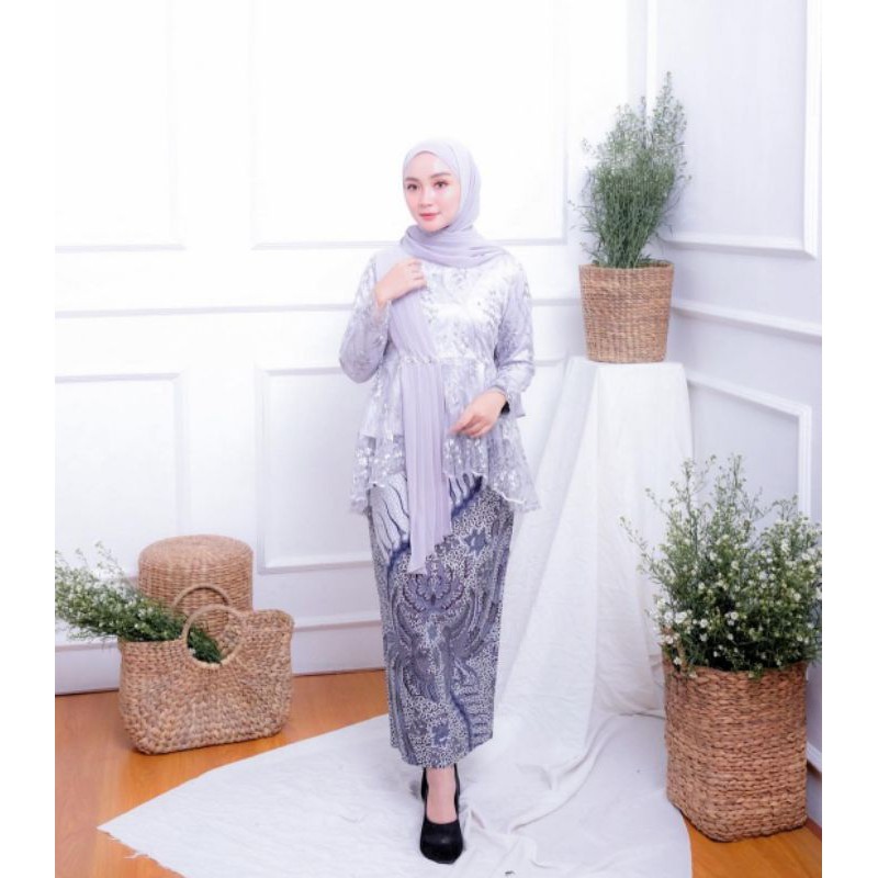 Setelan Batik Wanita | Set Batik Kondangan Viscose Mix Jupri | Set kebaya ROK SPAN cakrawala grey