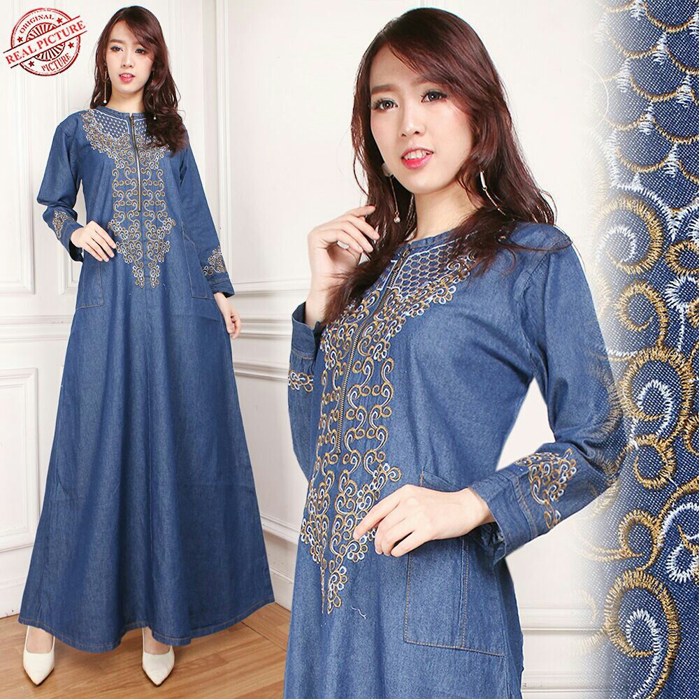 SB Collection Dress Maxi Tiya Gamis Jeans Longdress Wanita