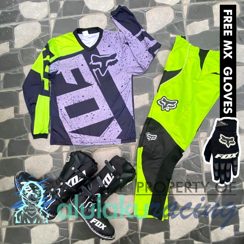Jersey, Celana, Sarung Tangan &amp; Sepatu Fullprint with Protectors Fullset MX Trail Motocross - Paket Bundling FOCTFG030401-F41