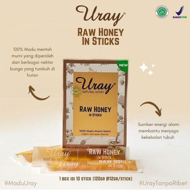 uray raw honey in sticks / madu dalam kemasan (isi 10 sticks @12gr)