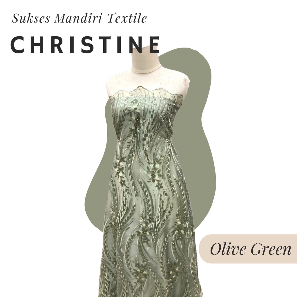 [CHRISTINE] Brokat Brukat Tile Premium Mewah Warna Olive Sage Green Hijau | Harga ½ meter = 50 cm (B