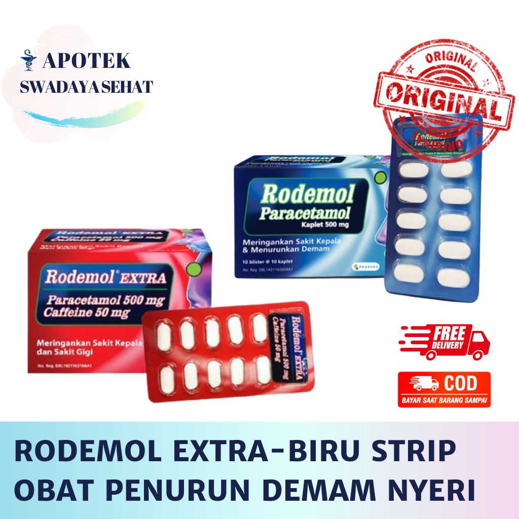 RODEMOL Extra Merah Strip 10 Tablet dan Biru - Obat Penurun Demam Nyeri Sakit Kepala Parasetamol Ibuprofen