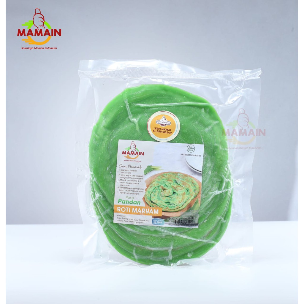 

ROTI MARYAM / CANAI / CANE MAMAIN FROZEN FOOD RASA PANDAN, ISI 5PCS BERAT 400GRAM/PACK, KIRIM INSTANT DAN SAMEDAY