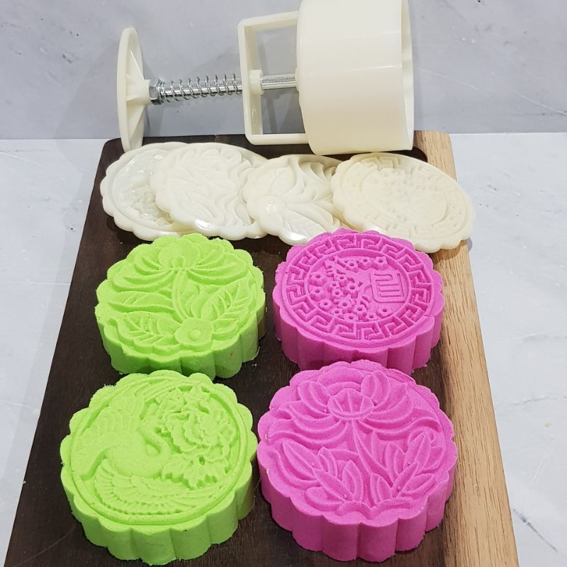 (4pc) cetakan kue bulan (125gr) mooncake press mold PREMIUM-FLOWER BANGAU