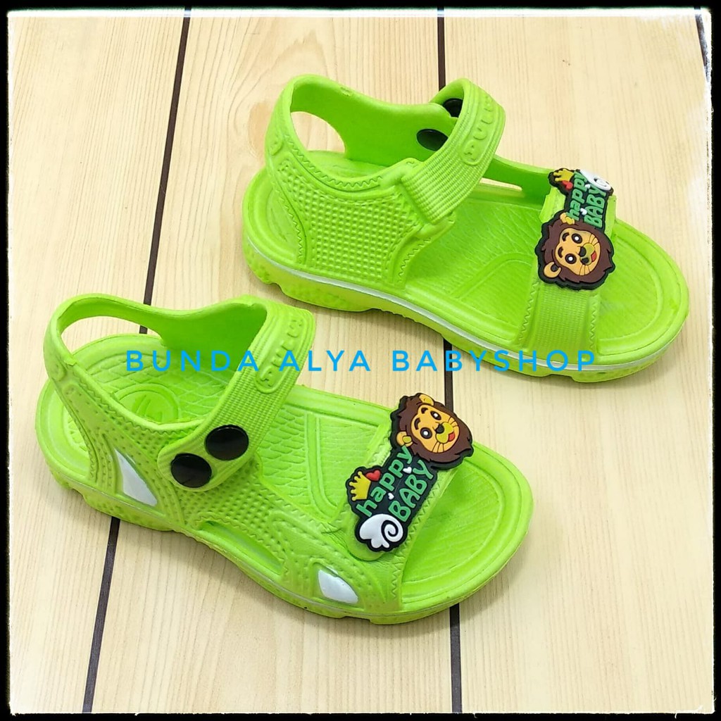 Sendal Anak Laki Laki Karet Usia 3 4 5 Tahun HIJAU Elastis - Sepatu Sandal Anak Cowok Karet Animal Lion Anti Licin  Size 24 - 29