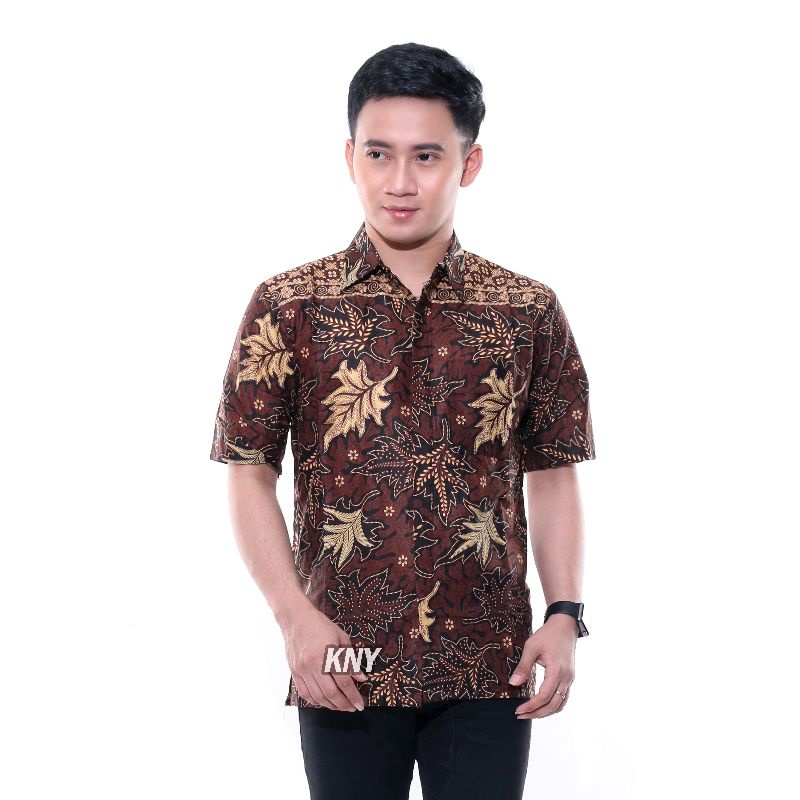 merak toska hem batik pria lengan pendek ukuran reguler M L XL-Hem Jati