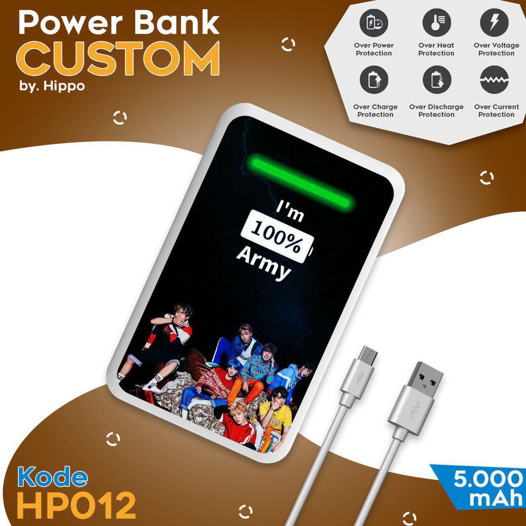 CUSTOM POWERBANK HIPPO ILO KAPASITAS 5000MAH-20000MAH BTS ARMY