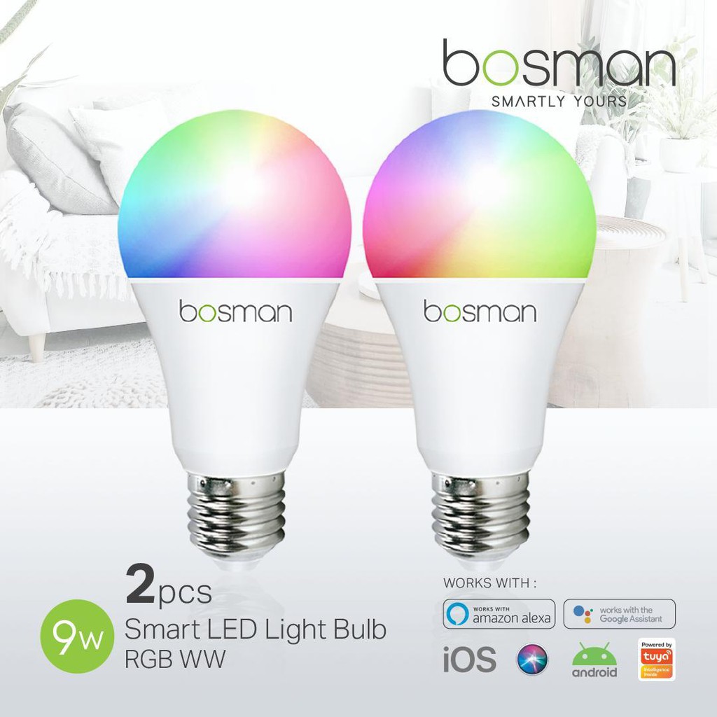 Bosman Smart LED Light Bulb 9W RGBWW 2 PCS - Bohlam Wifi Smart Home