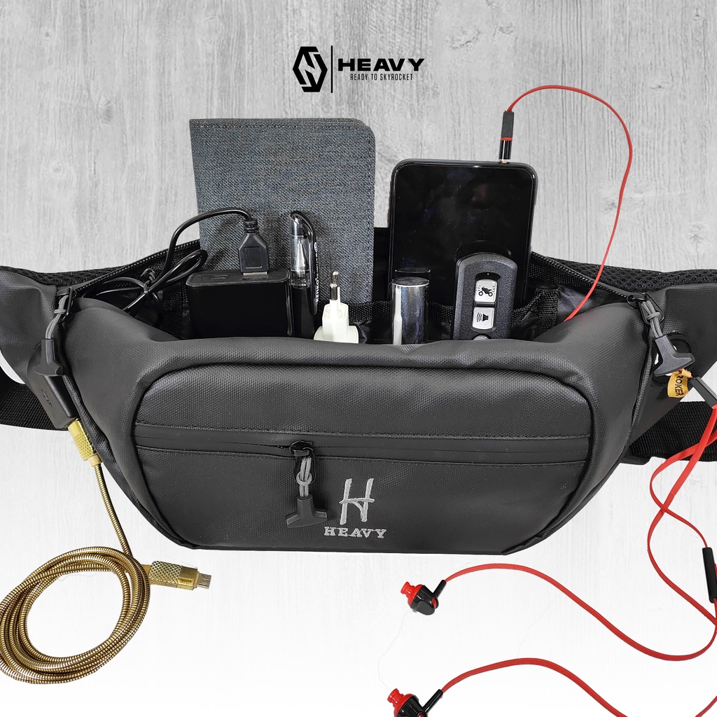 HEAVY - WAISTBAG ORIGINAL OBELIK PREMIUM WATERPROOFF USB CHARGER - TAS SELEMPANG PRIA