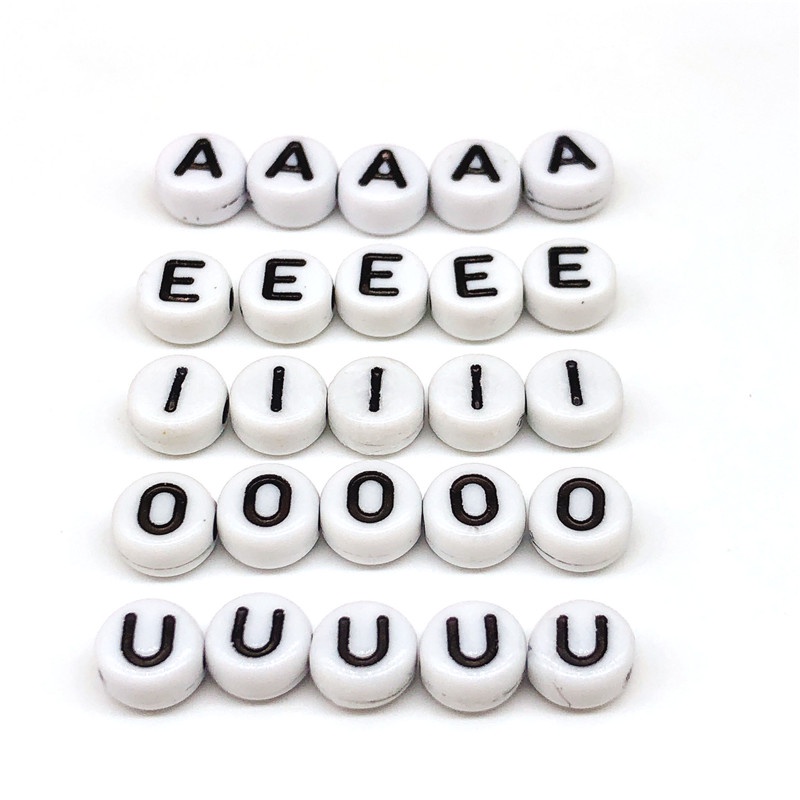 A,e,i,o,u,u Vowel 50pcs Manik-Manik Huruf 6mm Bahan Akrilik