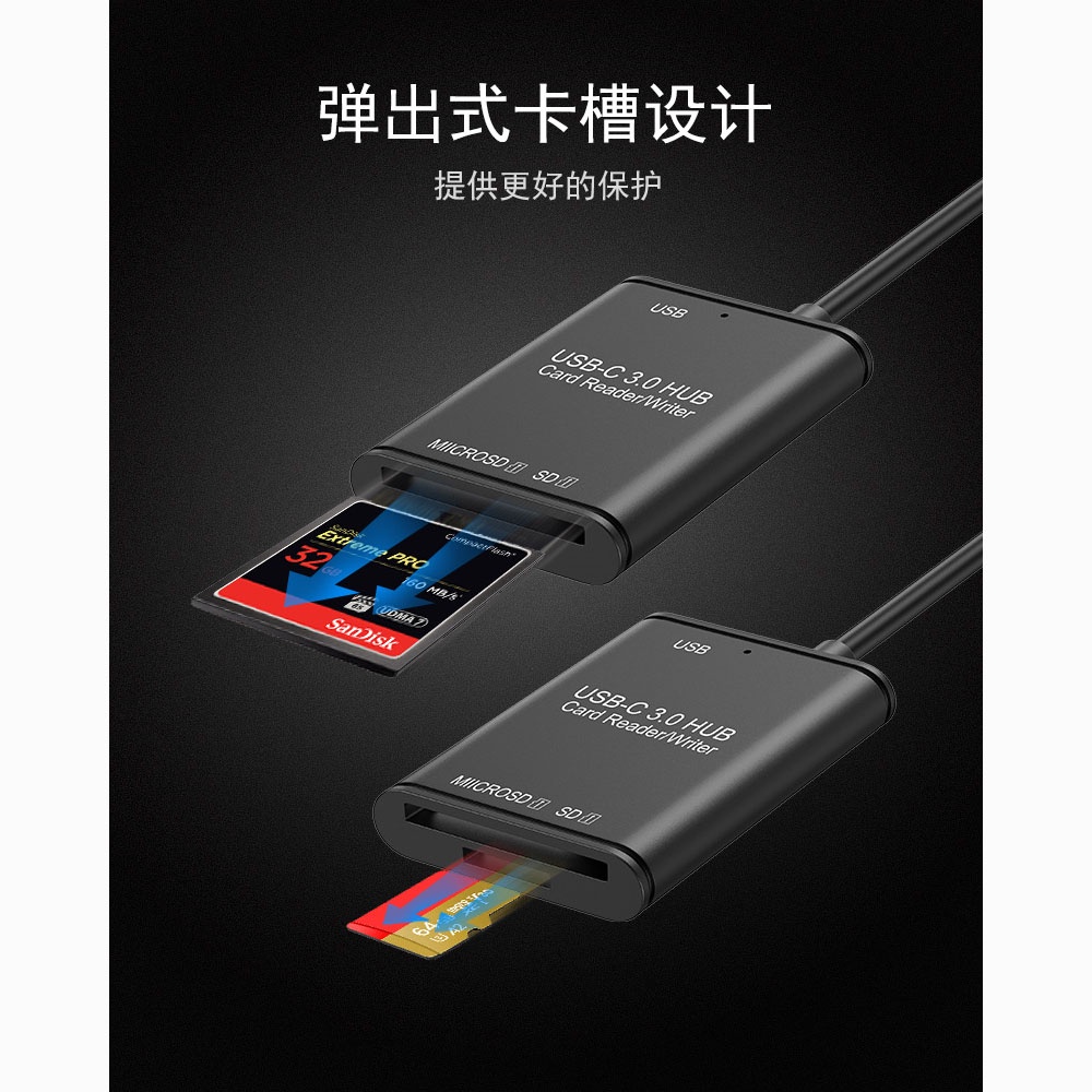 Card Reader USB Type C 3 in 1 USB 3.0 Hub Micro SD / SD Card - YC-500 - Black