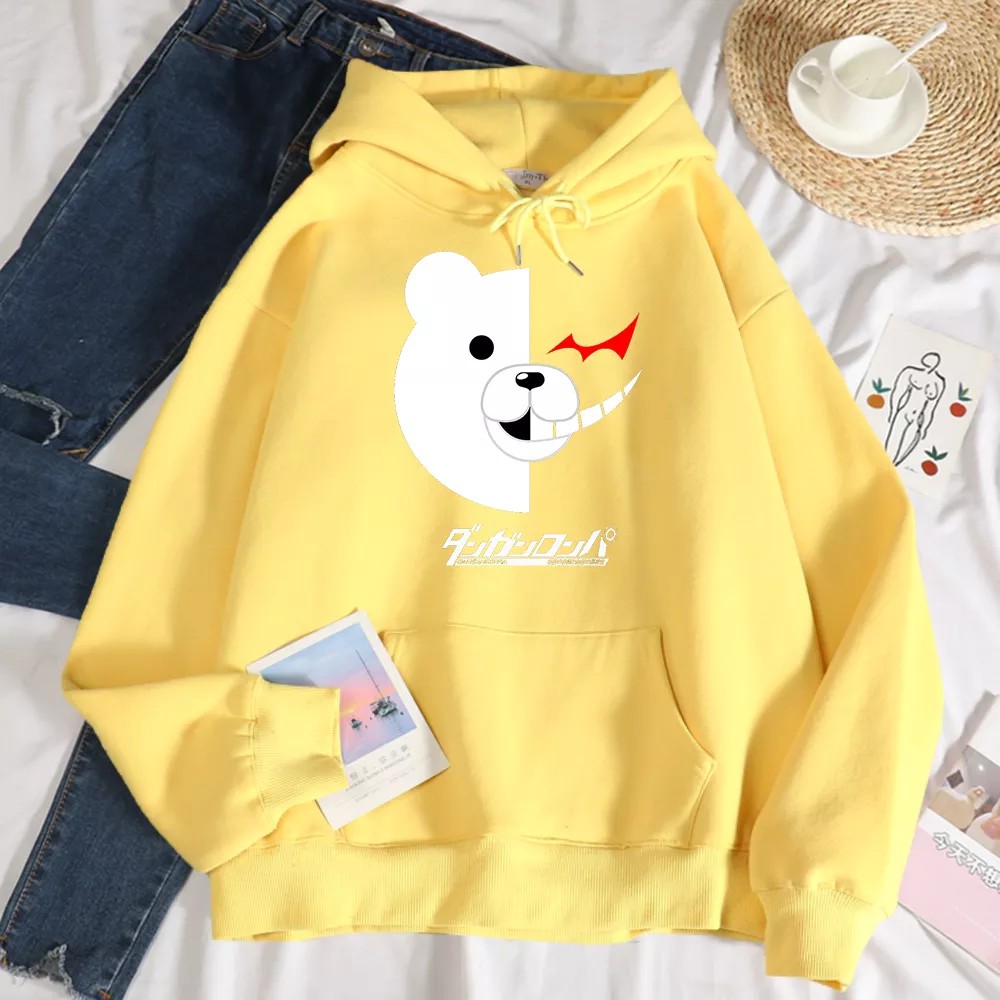 Hoodie Wanita Tebal Ori Oversize Lucu Gambar Beruang Putih Sweater Cewek Kekinian 2021 Hodie Wanita