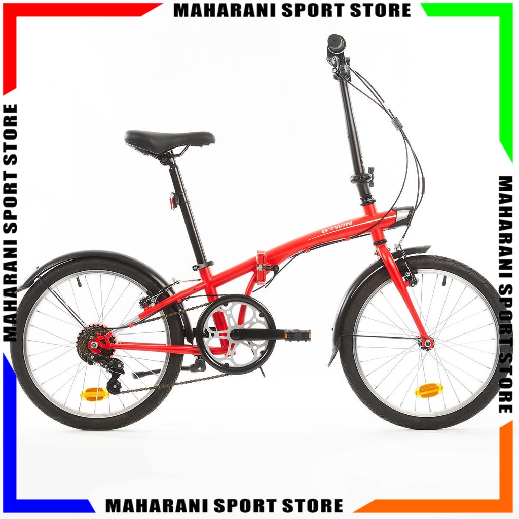 Sepeda Lipat Hoptown BTWIN TILT 120 20 inchi 6 Speed Warna Merah