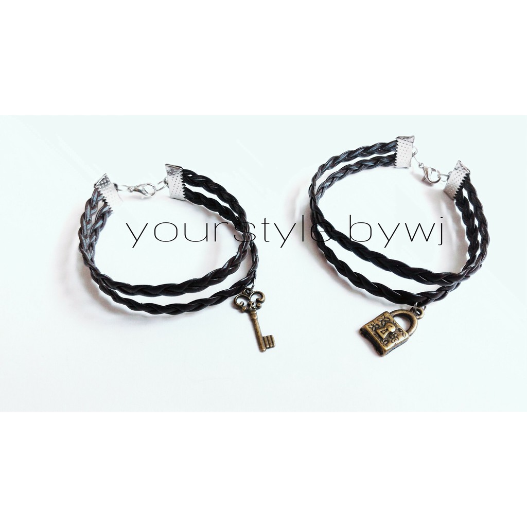 gelang couple/ aksesoris gelang korea/ 2 stripe leather brown bracelet