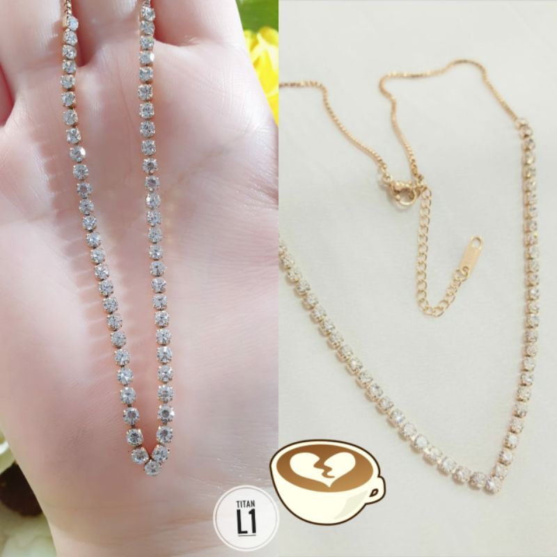 Rantai Kalung Dengan Variasi Setengah Diamond Permata Zircon Titanium N03112104-Rosegold