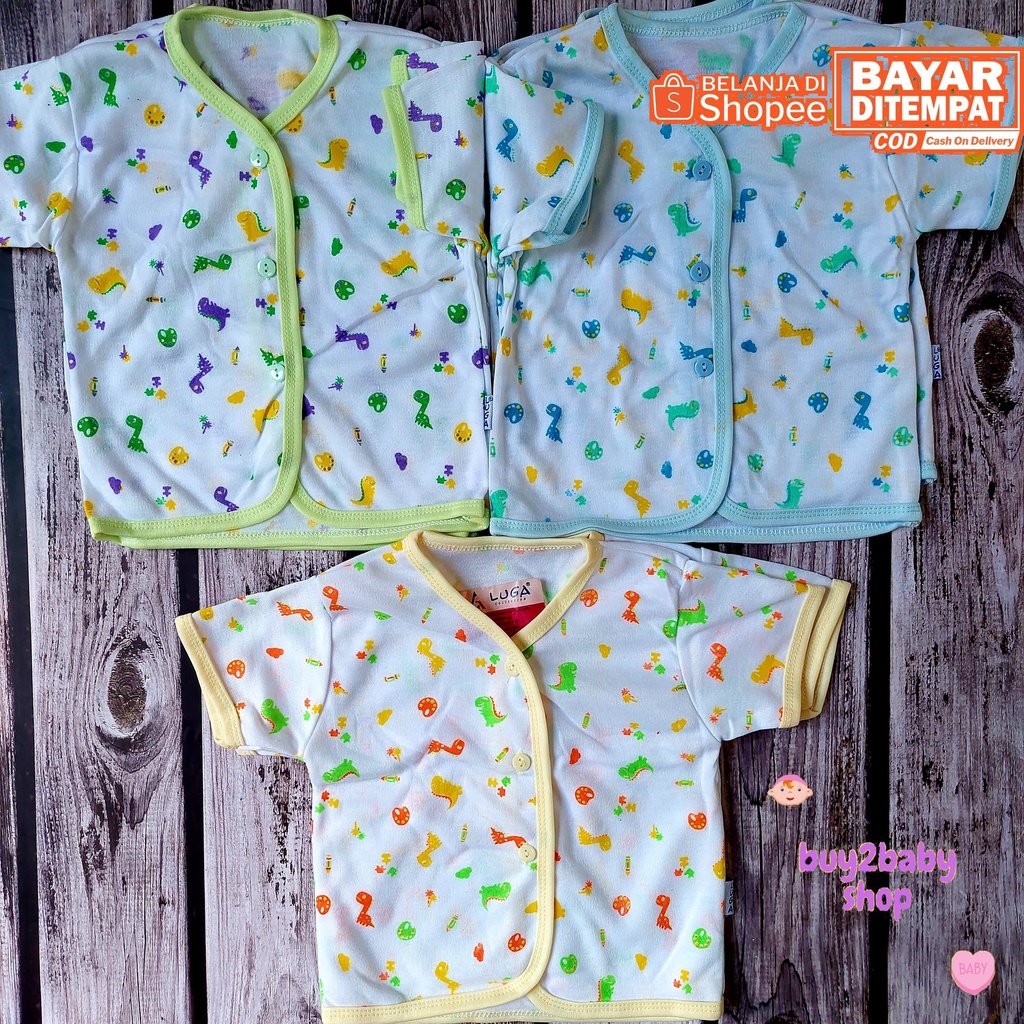 Baju bayi piyama kancing depan putih motif animal series LUGA 3-6 bulan isi 3 Baju