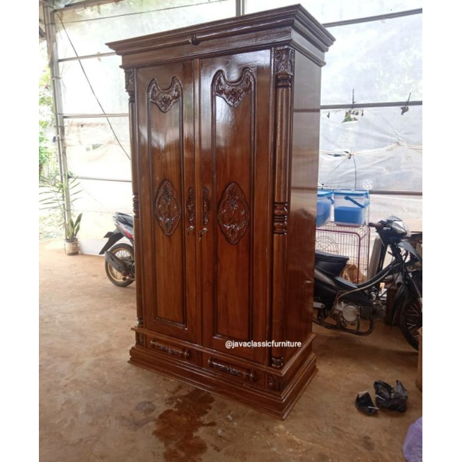 ALMARI PAKAIAN PELURU RAHWANA PINTU 2 KAYU JATI GRADE A LEMARI KABINET ANAK FINISHING NATURAL FURNITURE JEPARA-2