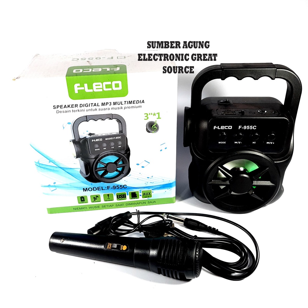 F955C Fleco Speaker F955 Bluetooth Senter Emergency Bonus Mic Pemutar MP3