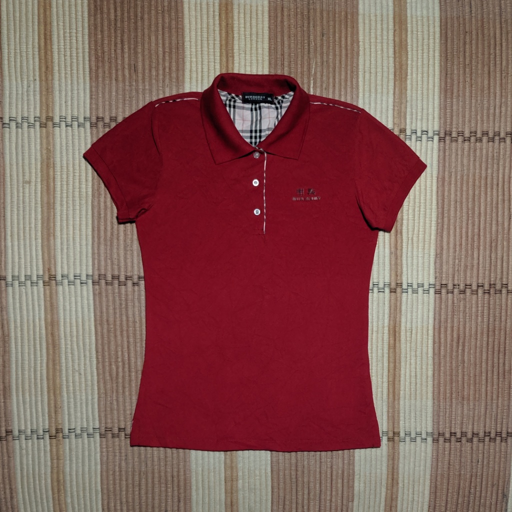 Kaos Polo Wanita BURBERRY LONDON Merah Shirt Original Second Preloved