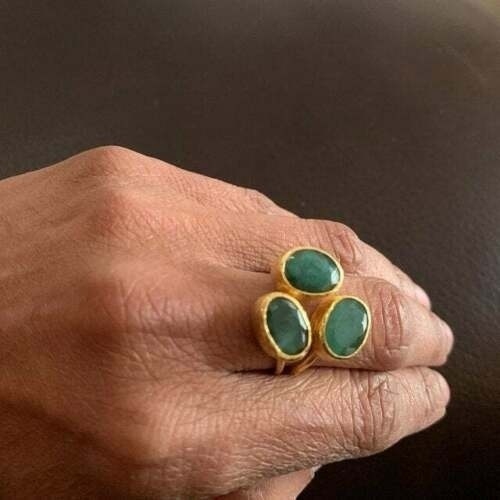 Cincin Wanita Ukuran 5-12 Gaya Retro Aksen Emerald Untuk Pernikahan Dan Pertunangan