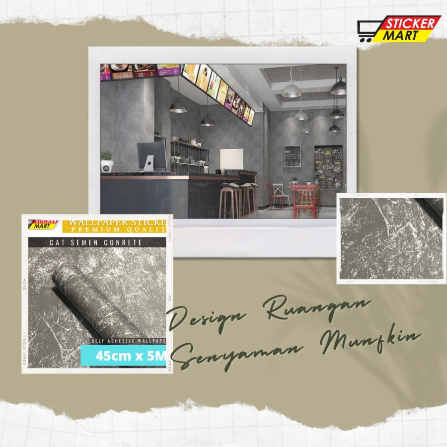 Sticker wallpaper dinding motif cat semen concrete grey industrial murah