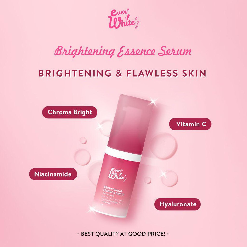 [ORI] Everwhite Brightening Essence Serum dengan Chroma Bright + Niacinamide + Hyaluronate + VIT C Mencerahkan Wajah &amp; Menyamarkan Noda Hitam Pada Wajah - BPOM 15ML