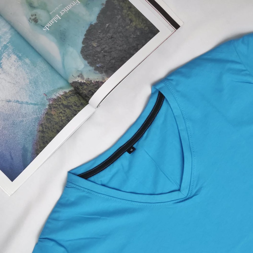Kaos Polos Vneck Cewek_Washed_Blue