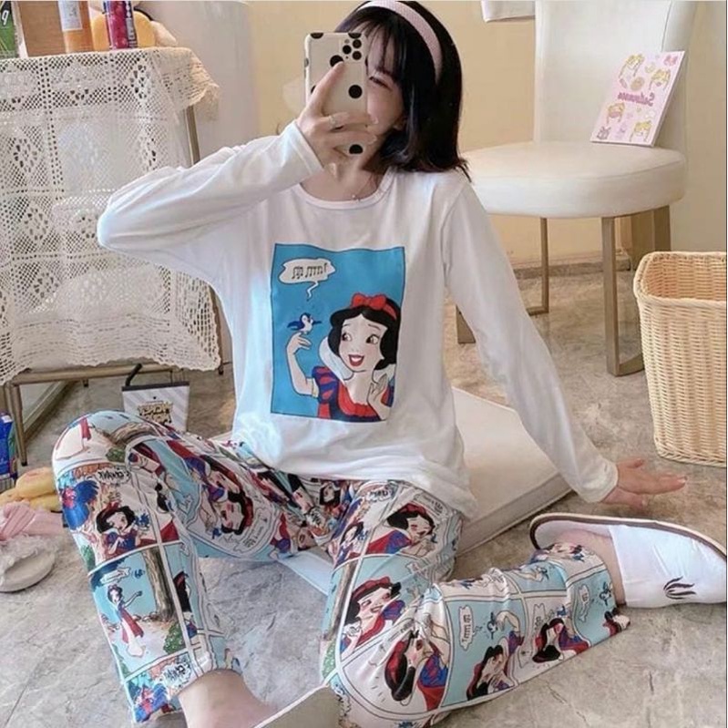Baju Tidur Dewasa Piyama Import Setelan Lengan Panjang Snow White XL