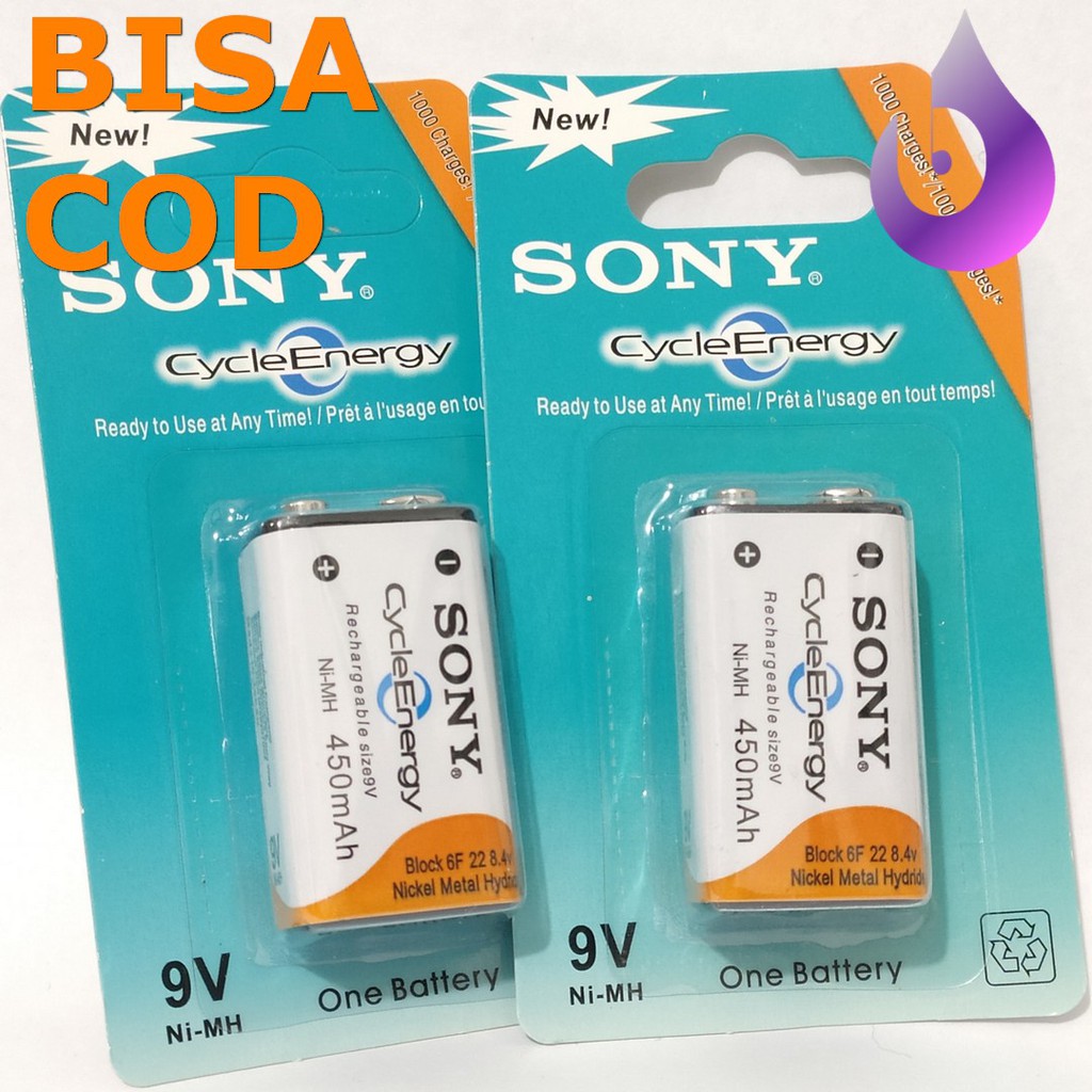 ASLI BATU BATRE BATTERY SONY 9V Ni-MH 450 mAh RECHARGEABLE