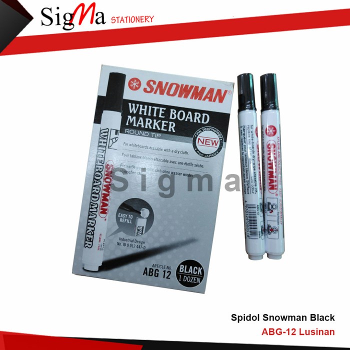 

SPIDOL SNOWMAN WHITE BOARD MARKER ABG-12 1DOZEN LUSINAN - Hitam promo