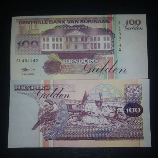 Uang Asing Suriname Lama Pecahan 100 Gulden