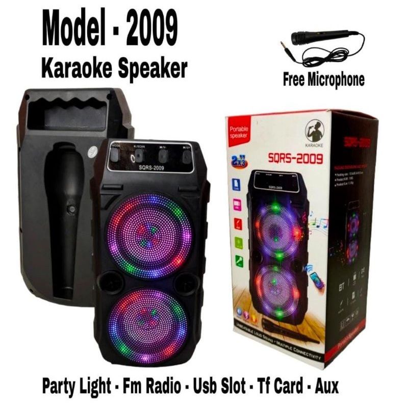 Speaker Bluetooth Karaoke SQ2009 Speaker Aktif Free Mic dual speaker Salon Aktif Portable Radio Fm Speaker Wireless Led