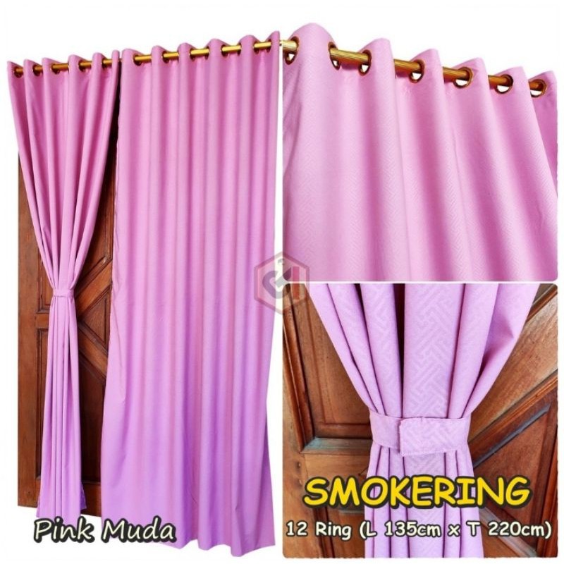 GORDEN PINTU HORDENG JENDELA KORDENG SMOKRING WARNA PINK MUDA LUBANG UKURAN PANJANG