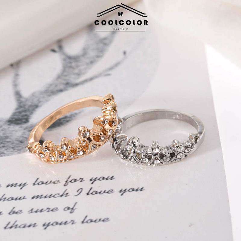 COD Bentuk Mahkota Fashion Ratu Temperamen Hollow Out Micro Diamond Engagement Wedding Ring- cl