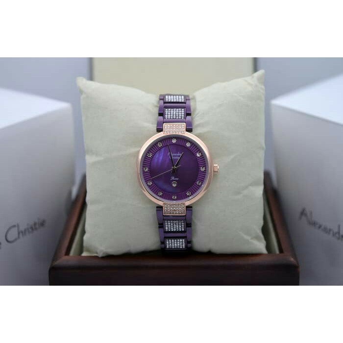 Jam Tangan Wanita Alexandre Christie AC 2733LD UNGU ROSEGOLD