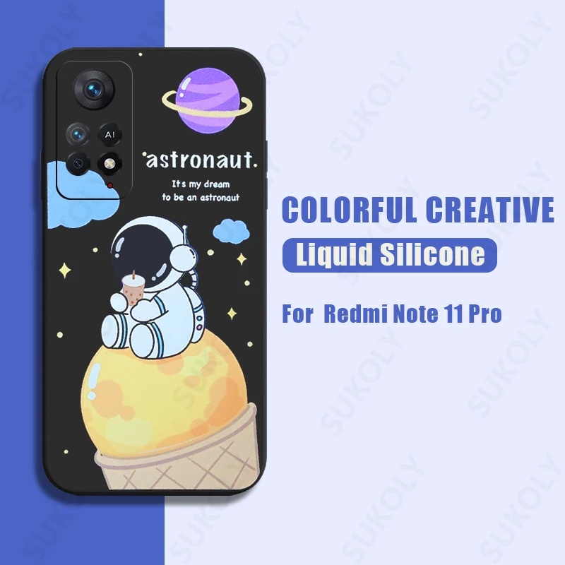 XIAOMI Case Bentuk Kotak Desain Astronot Es Krim NFC X3 Pro Poco M3 M2 Redmi Note 7 Pro Note 8 Pro Note 9 Pro Note 10 Pro Note 11 Pro Redmi 8 9 10 9A 9T 9T 9T