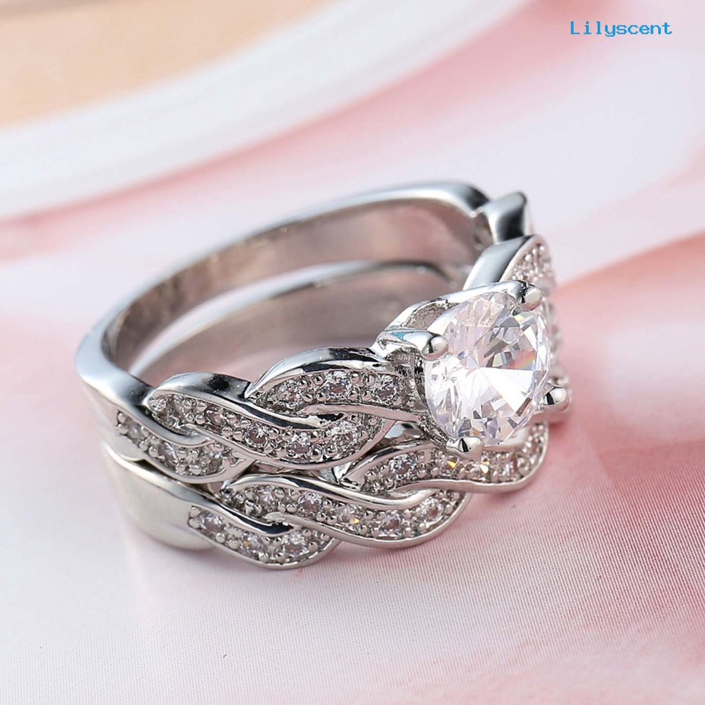 2pcs / Set Cincin Bahan Tembaga Hias Cubic Zirconia Untuk Pernikahan