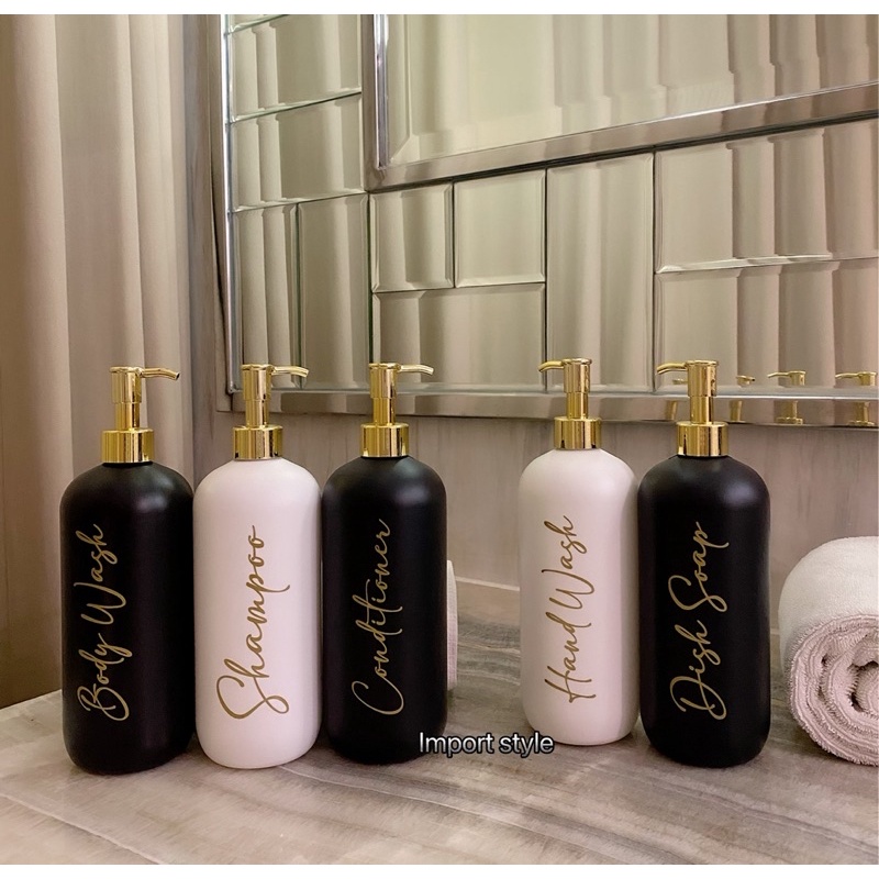 botol N24 HITAM PUTIH doff 500ml GOLD CHIC . aesthetic bottle minimalist refill organizer tempat sabun cair pump estetik luxury