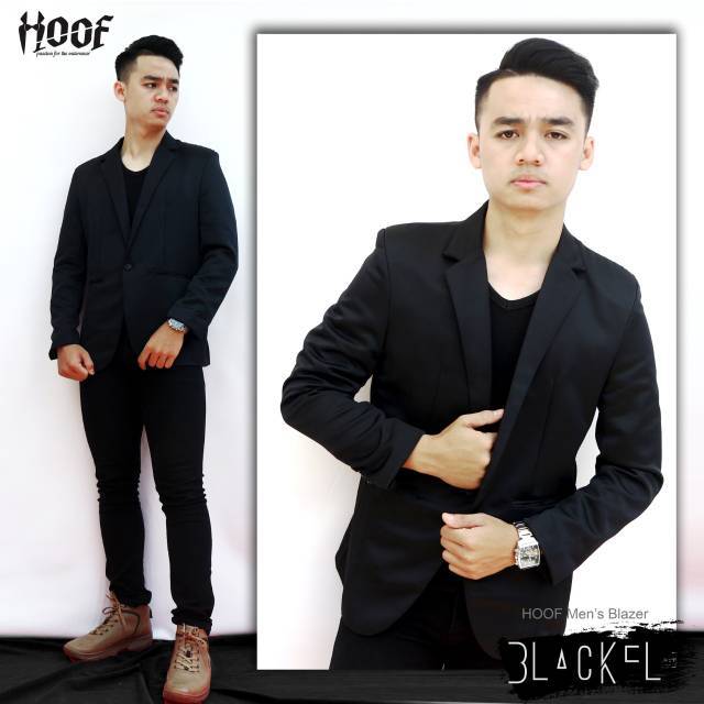 Blazer Pria Black El Jas Formal Resmi Hitam Polos Cowok Keren Kerja Kantor Korea Bandung Simple Shopee Indonesia