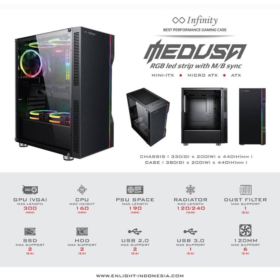 CASING INFINITY ENLIGHT GAMING PC MEDUSA SIDE TEMPERED GLASS