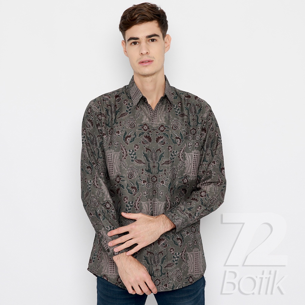 BATIK COUPLE MODERN Kemeja Rok Lilit Instan Batik Pria Lengan Panjang Premium Motif Pintu Aceh Abu Grey 721076 CAP 72