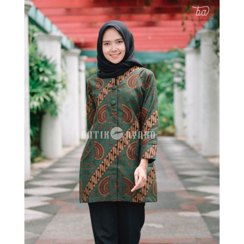 tey-17 Batik wanita ASJ SA HRB026 Kenongo Kemeja Tosca Pendek