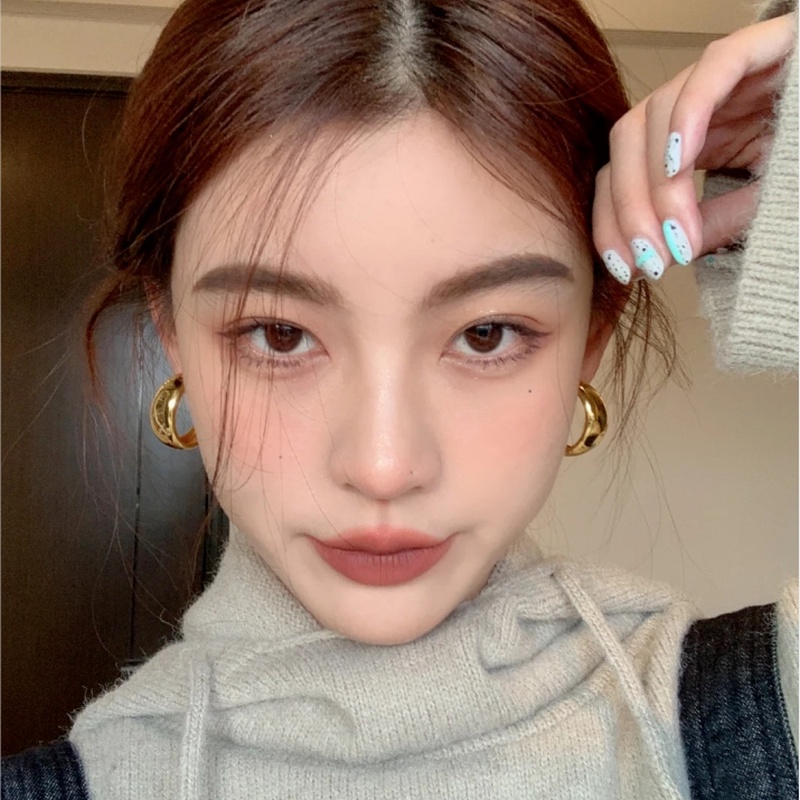 Papaozhu Vintage Emas Logam Besar Bulat Hoop Anting Untuk Wanita Gadis Chic Fashion Geometris Anting Kepribadian Telinga Perhiasan Pesta