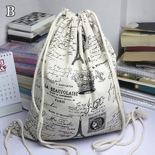 Tas Ransel Serut Travel Olahraga Bahan Kanvas Gaya Retro 