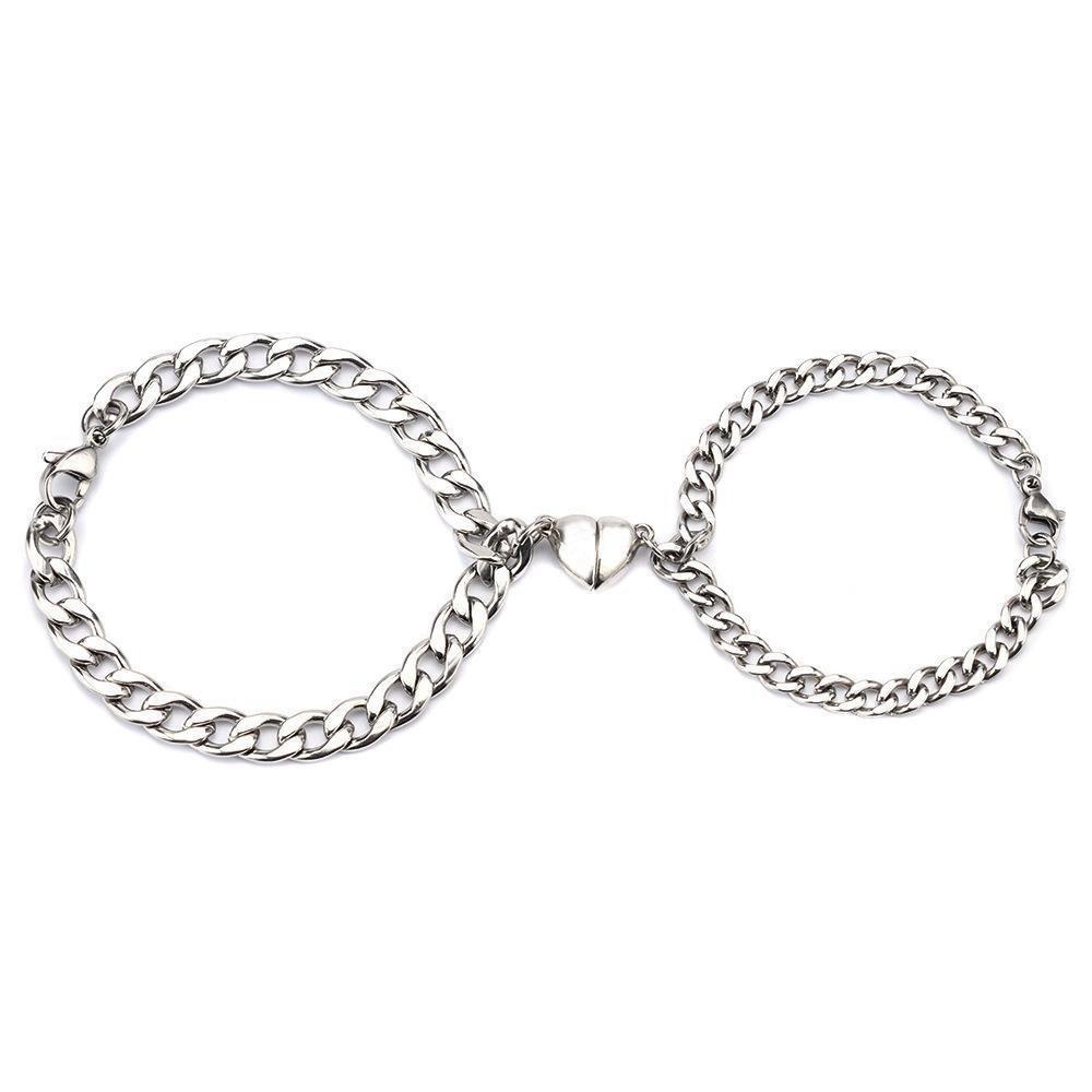 2pcs Gelang Rantai Silver Magnetik Untuk Pria Dan Wanita